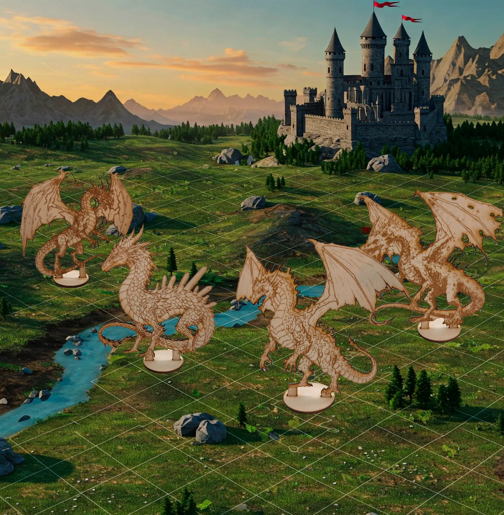 Set of Dragons D&D cutouts Minis