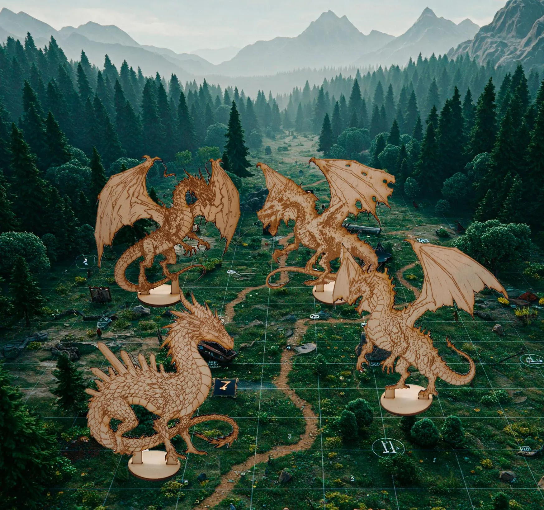 Set of Dragons D&D cutouts Minis