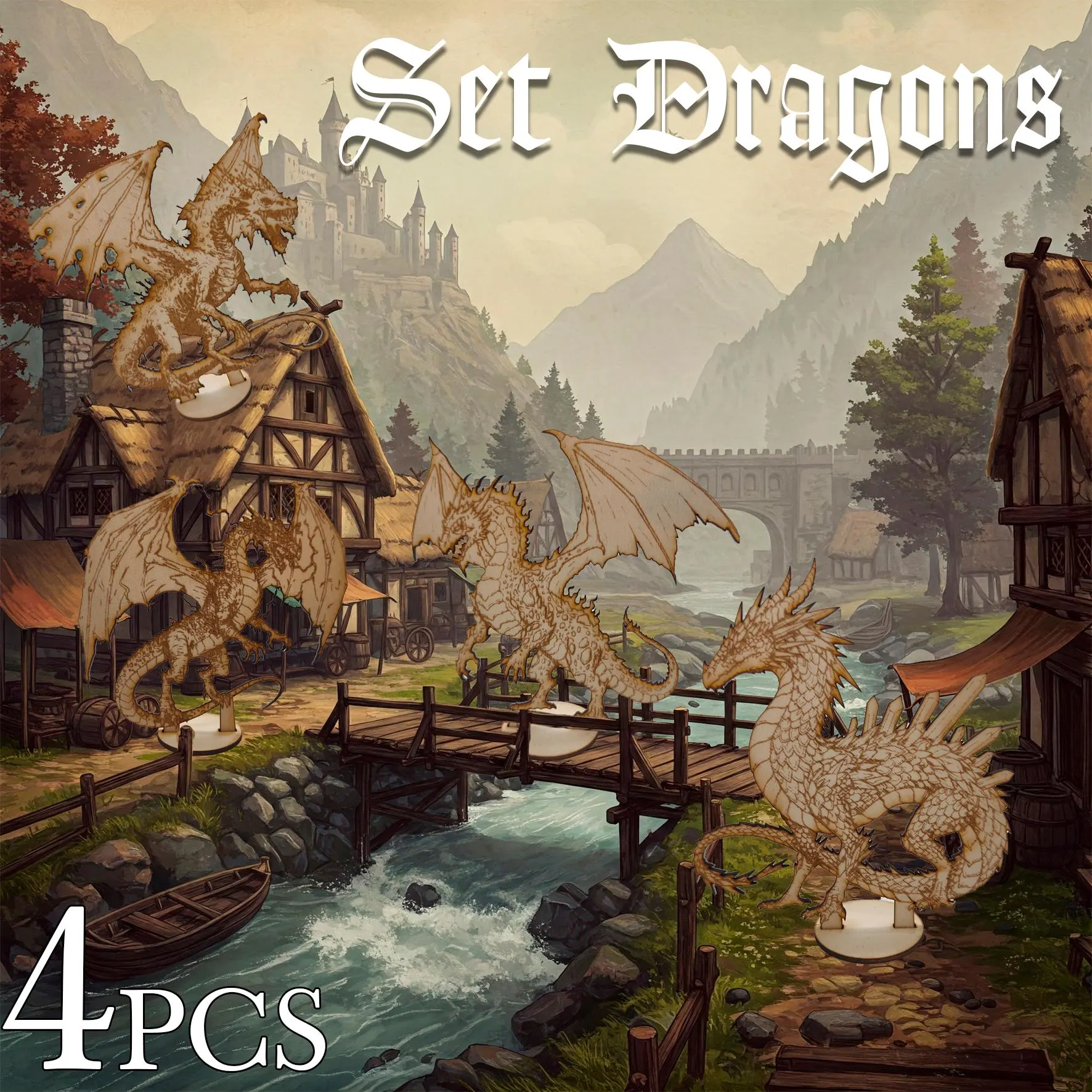 Set of Dragons D&D cutouts Minis